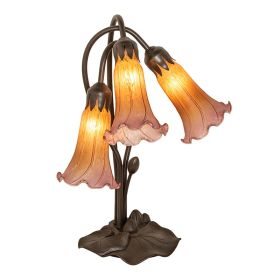 16" High Amber/Green Tiffany Pond Lily 3 Light Accent Lamp