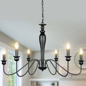 Candle Chandelier Dining Room Bend Tube Iron Art Light Fixture Black (Option: 6heads)