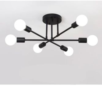 Bedroom Living Room Dining Room 6 Head Ceiling Lights Industrial Wind Iron Art (Option: Black-without light source)