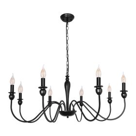 Candle Chandelier Dining Room Bend Tube Iron Art Light Fixture Black (Option: 8heads)