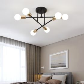 Bedroom Living Room Dining Room 6 Head Ceiling Lights Industrial Wind Iron Art (Option: Black gold-Without light source)