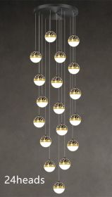 Nordic Luxury Luxury Villa Duplex Staircase Chandelier (Option: Black tricolor dimming-24heads)