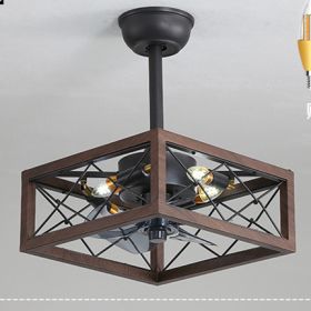 Idyllic American Fan Lamp Nordic Minimalist Dining Room (Option: Dark wood diameter37-220V)