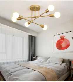 Bedroom Living Room Dining Room 6 Head Ceiling Lights Industrial Wind Iron Art (Option: Golden-Without light source)